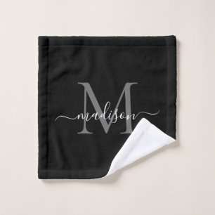 Modernes, elegantes Schwarz-Grau-Monogramm-Skript Waschlappen