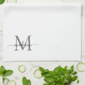 Modernes, elegantes Schwarz-Grau-Monogramm-Skriptn Geschirrtuch (Gefaltet)