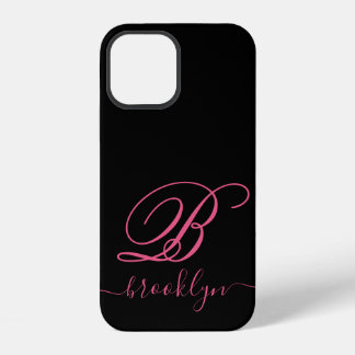 Modernes elegantes Schwarz Rosa handschriftlich Mi iPhone 12 Hülle