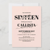 Modernes elegantes Schwarz Rosa Vier Foto Sweet 16 Einladung (Rückseite)