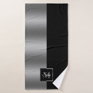 Modernes, elegantes Schwarz & Silber Geometrisches Badhandtuch Set