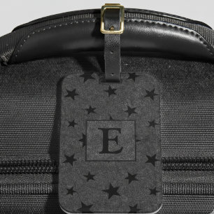 Modernes elegantes Schwarz-Sterne-Muster-Monogramm Gepäckanhänger