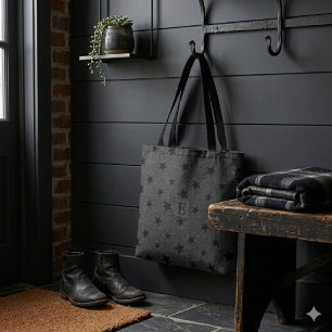 Modernes elegantes Schwarz-Sterne-Muster-Monogramm Tasche