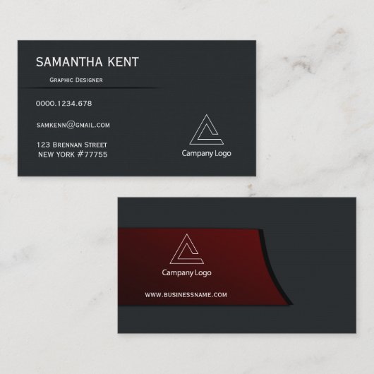 Modernes, elegantes Schwarz und Bordeaux Visitenkarte (Vorne/Hinten)