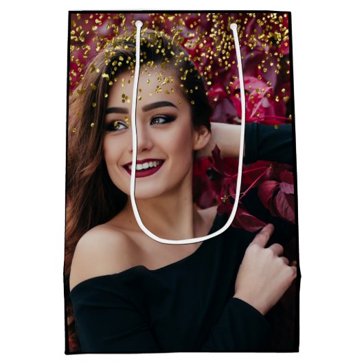 Modernes elegantes Schwarz und Gold Mittlere Geschenktüte (Rückseite)