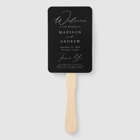 Modernes, elegantes Schwarz-Weiß-Hochzeitsprogramm Fächer (Vorderseite)