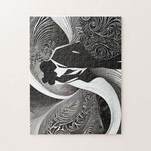 Modernes, elegantes Schwarz-Weiß-Magic-Paar Abstra Puzzle (Vertikal)