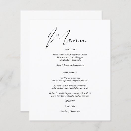 Modernes, elegantes Schwarz-Weiß-Menü (Vorne/Hinten)