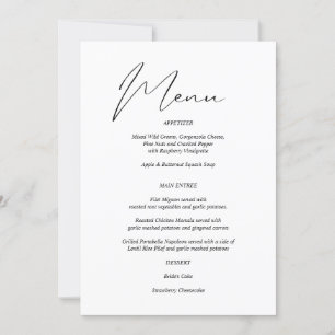 Modernes, elegantes Schwarz-Weiß-Menü Einladung