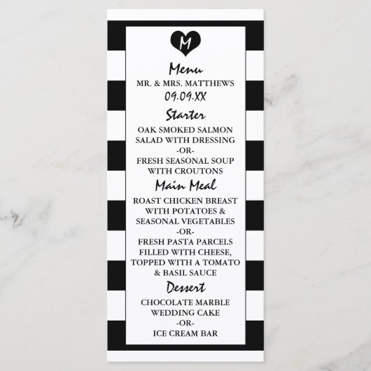 Modernes, elegantes Schwarz-Weiß-Menü Menükarte (Vorderseite)