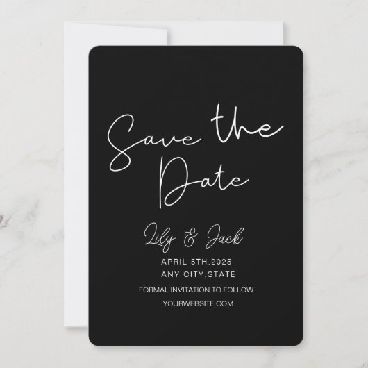 Modernes, elegantes Schwarz-Weiß ,Minimal einfach Save The Date (Vorderseite)
