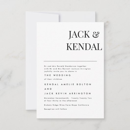 Modernes, elegantes Schwarz-Weiß-Personalisiert RSVP Karte (Vorderseite)