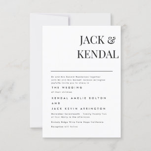 Modernes, elegantes Schwarz-Weiß-Personalisiert RSVP Karte