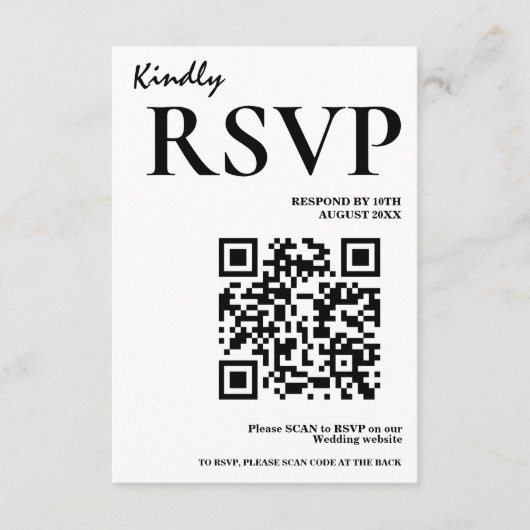 Modernes elegantes Schwarz-Weiß-QR-Code Hochzeit R Begleitkarte (Vorderseite)