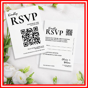 Modernes elegantes Schwarz-Weiß-QR-Code Hochzeit R Begleitkarte