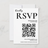 Modernes elegantes Schwarz-Weiß-QR-Code Hochzeit R RSVP Karte (Vorderseite)