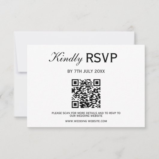 Modernes elegantes Schwarz-Weiß-QR-Code Hochzeit R RSVP Karte (Vorderseite)