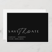 Modernes & elegantes Schwarz-Weiß-Script Save The Date (Vorne/Hinten)