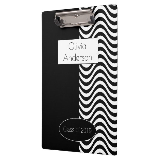 Modernes elegantes Schwarz-Weiß-Streifen-Muster Klemmbrett (Links)