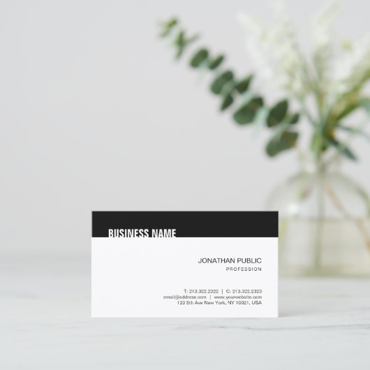 Modernes, elegantes, Schwarz-weißes, einfaches Coo Visitenkarte (Stehend Vorderseite)