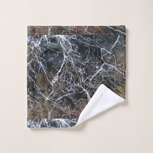 Modernes elegantes Schwarz-weißes Marmorgemauerwer Badhandtuch Set (Waschlappen)