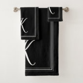 Modernes, elegantes Schwarz-weißes Monogramm-Skrip Badhandtuch Set (Insitu)