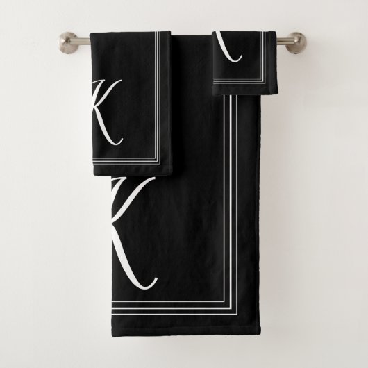 Modernes, elegantes Schwarz-weißes Monogramm-Skrip Badhandtuch Set (Insitu)
