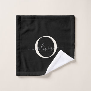 Modernes, elegantes Schwarz-weißes Monogramm-Skrip Badhandtuch Set