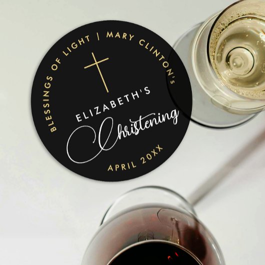 Modernes, elegantes Schwarz-weißes religiöses Gold Runder Pappuntersetzer