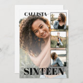 Modernes elegantes Schwarz-weißes Vier-Foto-Sweet Einladung (Vorne/Hinten)