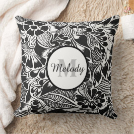 modernes, elegantes, schwarzes botanisches Blumenm Kissen