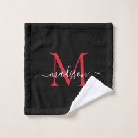 Modernes elegantes Schwarzes Burgundy Red Monogram
