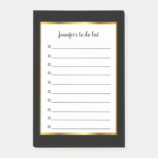 Modernes, elegantes Schwarzes Gold mit Monogramm Post-it Klebezettel (Vorderseite)