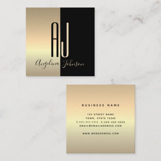 Modernes elegantes Schwarzes Gold Quadratische Visitenkarte (Vorne/Hinten)