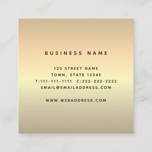 Modernes elegantes Schwarzes Gold Quadratische Visitenkarte (Rückseite)