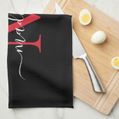 Modernes, elegantes Schwarzes Rotes Burgundy Monog Geschirrtuch (Viertel Falte)