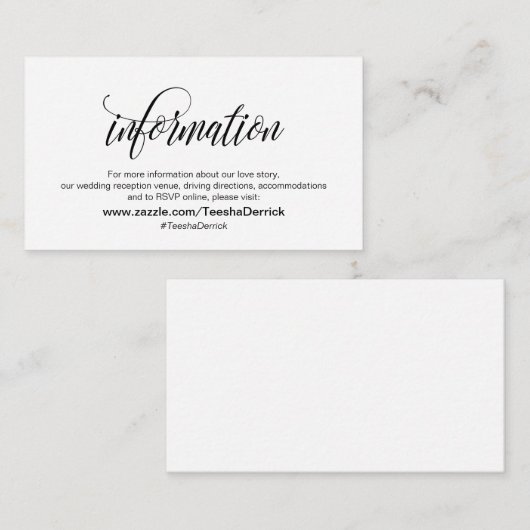 Modernes Elegantes, Schwarzes Script, unsere Hochz Begleitkarte (Vorne/Hinten)