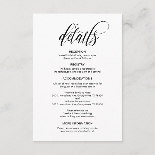 Modernes Elegantes, Schwarzes Script, unsere Hochz Begleitkarte (Vorderseite)