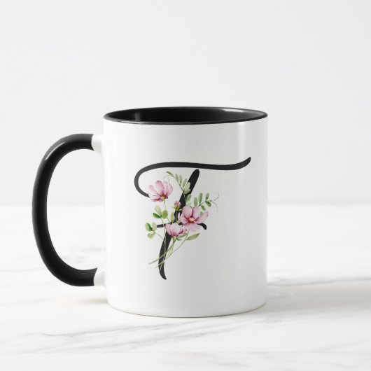 Modernes, elegantes Schwarzes Skript Initial "F" f Tasse (Links)