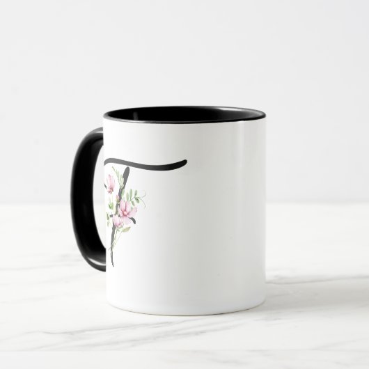 Modernes, elegantes Schwarzes Skript Initial "F" f Tasse (Vorderseite Links)