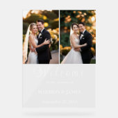 Modernes, elegantes Script 2 Foto Wedding Willkomm Acrylschild (Vorderseite)