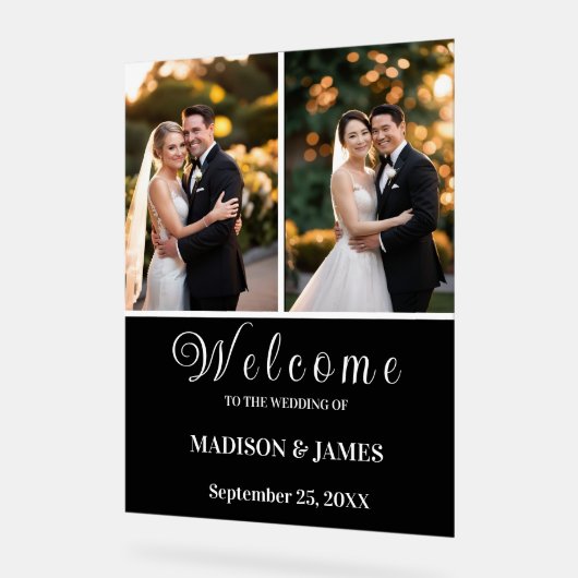 Modernes, elegantes Script 2 Foto Wedding Willkomm Acrylschild (Winkel)