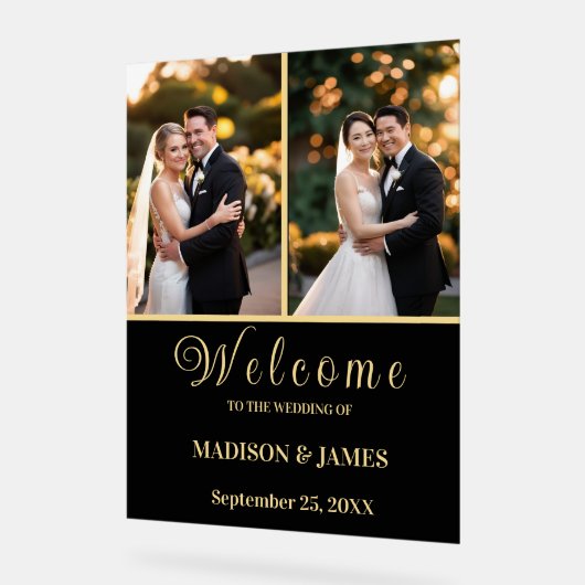 Modernes, elegantes Script 2 Foto Wedding Willkomm Acrylschild (Winkel)