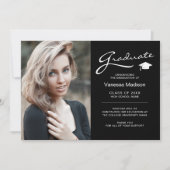 Modernes, elegantes Script 2 Sided Foto Abschluss Ankündigung (Vorderseite)