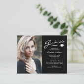 Modernes, elegantes Script 2 Sided Foto Abschluss Postkarte (Stehend Vorderseite)