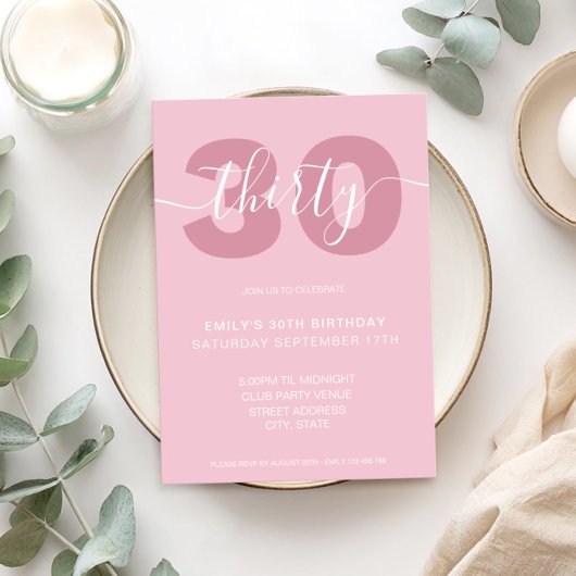 Modernes, elegantes Script 30. Geburtstagseinladun Einladung