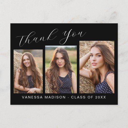 Modernes, elegantes Script 3 Foto Abschluss Vielen Postkarte (Vorderseite)