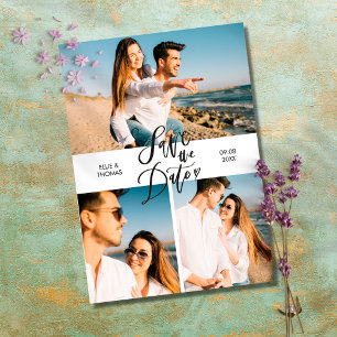Modernes, elegantes Script 3 Fotos Collage Save The Date