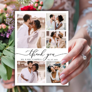 Modernes, elegantes Script 6 Foto Collage Wedding Dankeskarte