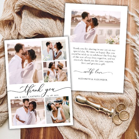 Modernes, elegantes Script 6 Foto Collage Wedding Dankeskarte